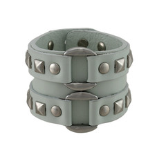 Zeckos Gray Leather Double Chrome O Ring Wristband Bracelet - £11.35 GBP