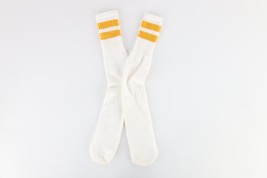 Vintage 70s Streetwear Cotton Striped Tube Socks White Yellow USA Size L... - $44.50