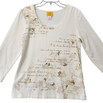 Ruby Rd Women Shirt Size S Cream Stretch Preppy Gold Sequin Academia 3/4 Sleeves - £9.41 GBP