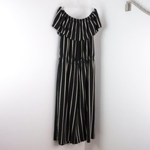 New Rebellion Again Women&#39;s M Black Striped Cropped Capri Off-Shoulder Jumpsuit - $10.00