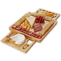 Bamboo Cheese Board And Knife Gift Set, Charcuterie Tray Wood Cutting Board - £51.14 GBP
