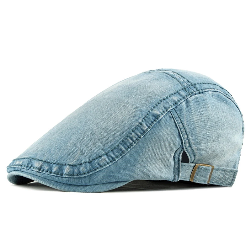 Wuaumx Simple Washed Denim Berets Hat Men Women Spring Summer Peaked Flat Cap Ar - £100.79 GBP