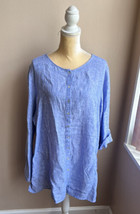 Tahari Womens Plus sz 3X Linen Blouse Top Nwt Blue Rolled Cuff Sleeve - £35.83 GBP