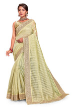 Designer Pista Coding Sequence Embroidery Work Sari Tissue Party Wear Saree - £58.88 GBP