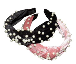 Set Of 2 Velvet Faux Pearl Headbands Black And Dusty Rose - £11.58 GBP