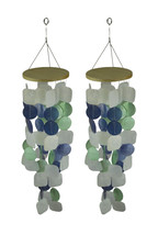 Blue Green and White Capiz Shell Wind Chime for Garden Patio Yard Set of 2 - £38.55 GBP
