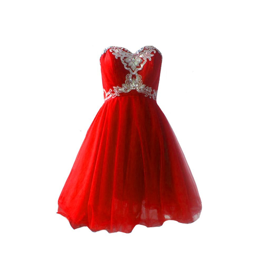 Kivary Women's Short A Line Crystals Beaded Corset Tulle Prom Dresses Red US 6