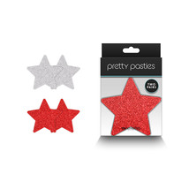 Pretty Pasties Glitter Stars Red/Silver 2 Pair - $20.34