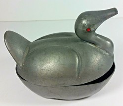 Vintage Pewter Duck 5in Dish Trinkets Candy Jewelry Metal Covered Bowl - $24.99