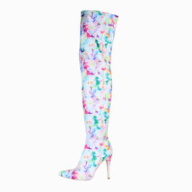 Plus Size US4-12 Women Boots Thigh High Fashion Autumn Flower Print Sexy Pointed - £99.91 GBP