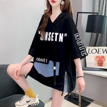 Design Sense Split Short-sleeved T-shirt Women Korean Large Size Five-point Slee - $99.10