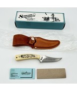Schrade Scrimshaw Fixed Blade Knife Sheath Hunter Dog Tree Racoon 502SC USA - £66.17 GBP