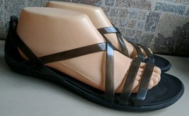Crocs Isabella Jelly Strap Sandals Gray Black Slip On Flats Size W 10  - $25.26