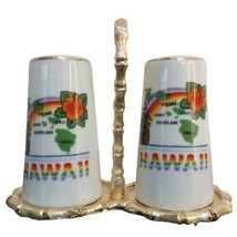 Hawaii Salt Pepper &amp; Shaker Set w/ Holder Islands Pineapple Maui Ceramic... - £10.00 GBP