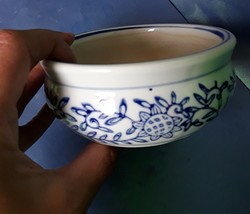 Vintage Pottery Blue &amp; White Handmade Hand Painted Bowl jar - £10.30 GBP