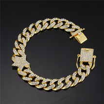 Hip Hop Bling Iced Out Miami Cuban Link Chain Full AAA Crystal Pave Men&#39;s Bracel - £16.72 GBP