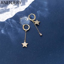 ANENJERY Silver Color Star Water Drop Asymmetric Hoop Earrings For Women Cubic Z - £7.99 GBP