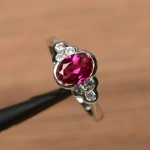 Oval Ruby Ring  Sterling Silver Gemstone Engagement Ring Promise Ring For Women - £61.07 GBP
