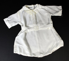 Vintage 50s White Baby Romper One Piece Plastic Belt Buckle Embroidered Collar - £22.21 GBP