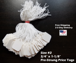 1000 Blank White Merchandise Price Tags with Strings Size #2 Retail Stru... - £15.36 GBP