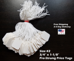 1000 Blank White Merchandise Price Tags with Strings Size #2 Retail Stru... - £15.07 GBP