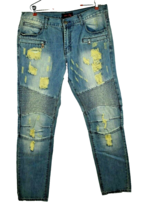 Embellish Mens 38 x 34 Distressed Blue Biker Jeans New with Tags - £74.29 GBP