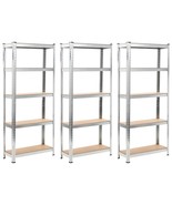 vidaXL 5-Layer Shelves 3 pcs Silver Steel&amp;Engineered Wood - £200.09 GBP