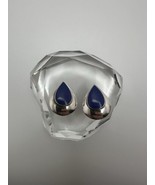 Vintage Sterling Silver Blue Lapis Lazuli Tear Drop Clip Earrings 2.8cm - $58.65 CAD