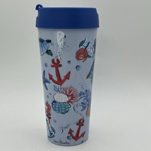 Vera Bradley 16 oz Travel Mug Anchors Aweigh Sea Turtle Blue Ocean Beach Shore - £10.46 GBP