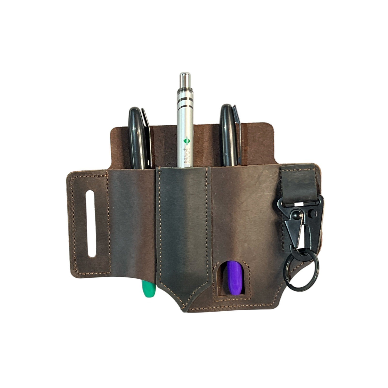 Leather Multi Tool Pen Holder Organizer Belt Loop Holster Key Chain Dark... - $12.99