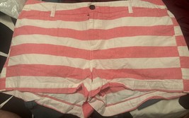 Merona Shorts Women 14 Stripe Cotton Pink White Boyfriend Beach Short - $10.57