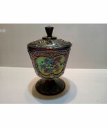 Vintage Fenton Amethyst Carnival Glass Wild Strawberry Candy Jar With Lid  - $116.53
