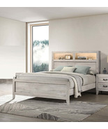 White Wash Queen Bed w/ Headboard, Shelves &amp; LED Light - Contemporary - $1,191.27 CAD