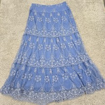 Sundance Maxi Skirt Womens 6 Blue Embroidered Lace Side Zipper Boho Cottagecore - £35.11 GBP