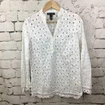 INC International Concepts Womens Sz 8 Top White Eyelet Cotton Beaded V-... - £11.67 GBP