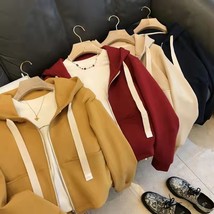 Hooded Sweatshirts for Women Loose Casual Pocket Zipper Outwear Korean Fashion H - £99.34 GBP