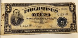 Numismatics Collectible 1922 Victory One Peso Certificate From The Philippines - £11.98 GBP