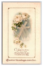 Easter Blessings Corwn Thee Cross White Roses Embossed DB Postcard Z5 - £2.39 GBP