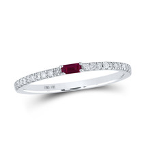 10kt White Gold Womens Baguette Ruby Diamond Band Ring 1/5 Cttw - £232.36 GBP