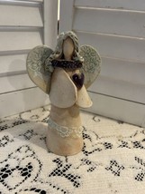 Pottery angel holding heart studio signed Olivia D Dowdy rustic North Carolina - £45.89 GBP
