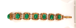 Vintage Fashion Bracelet Imitation Malachite Beaded Gold Tone Metal 7 in... - £7.19 GBP