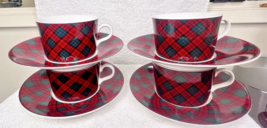 Set 4 SASAKI Tartan Plaid Cups &amp; Saucers 8 PC Total Excellent Shp Charle... - $29.70