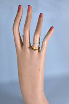 Wee Dainty Vintage gold tone blue rhinestone band Ring jewelry size 6.5 - £6.32 GBP