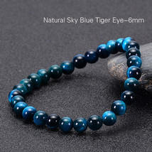 Minimalist 6mm 8mm 10mm Lake Blue Tiger eyes Beads Bracelet Men Natural Stone Br - £14.29 GBP