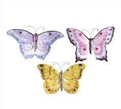 Pastel Butterfly Wall Plaques Set 3  Poly Stone Spring Garden Pink Purple Yellow - £42.76 GBP