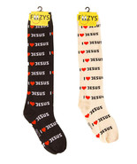 I Love Jesus Socks Knee High Novelty Dress Casual SOX  Foozys 2 Pair 9-1... - £9.70 GBP