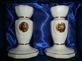 ALEXANDER THE GREAT GOLD-PLATE PORCELAIN CANDLE HOLDERS. - $49.00