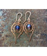 Handmade copper earrings: wire wrap teardrop encircling purple Czech gla... - £31.17 GBP