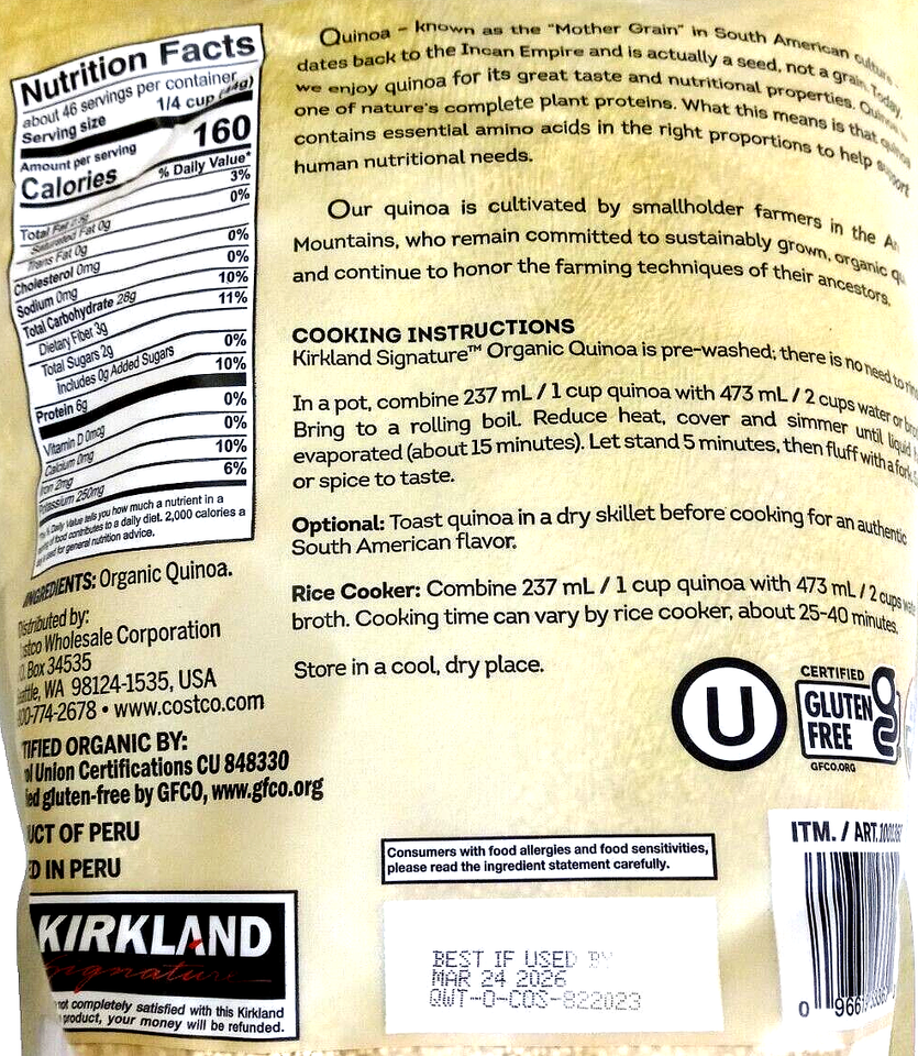 Kirkland Signature Organic Quinoa Gluten Free 4.5 Lbs EXP 03/2026 Item image 2