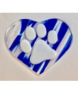Spirit Glass Paw Heart Fused Glass Sun Catcher Blue &amp; White - £23.90 GBP